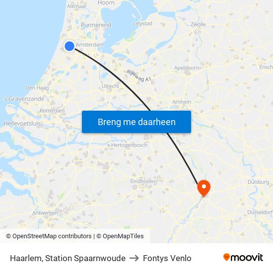 Haarlem, Station Spaarnwoude to Fontys Venlo map