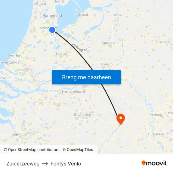 Zuiderzeeweg to Fontys Venlo map
