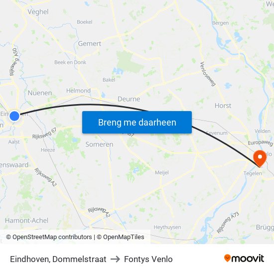Eindhoven, Dommelstraat to Fontys Venlo map
