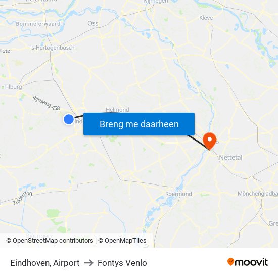 Eindhoven, Airport to Fontys Venlo map