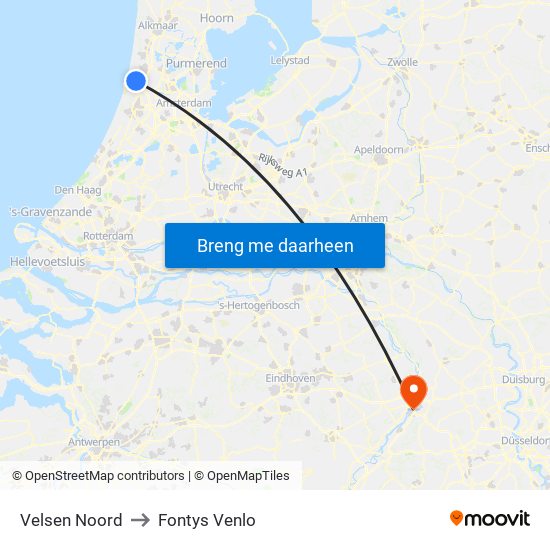 Velsen Noord to Fontys Venlo map