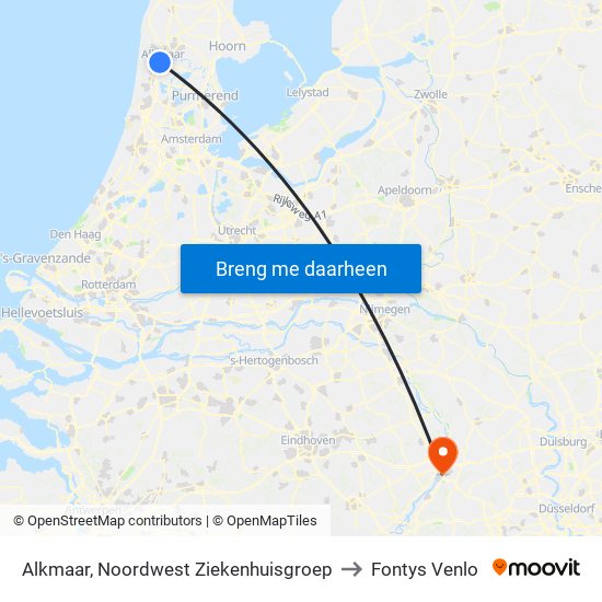 Alkmaar, Noordwest Ziekenhuisgroep to Fontys Venlo map