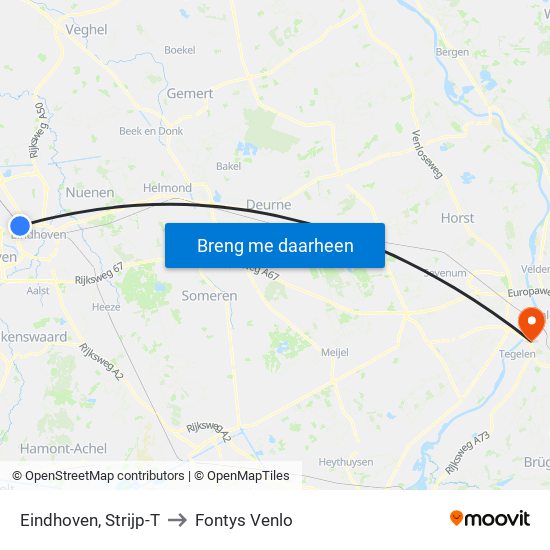 Eindhoven, Strijp-T to Fontys Venlo map