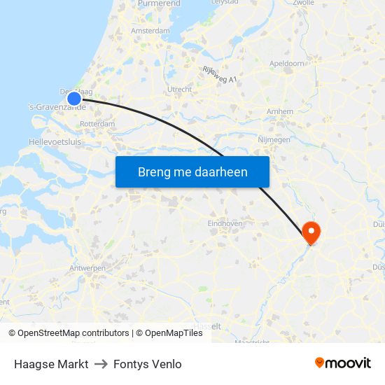 Haagse Markt to Fontys Venlo map