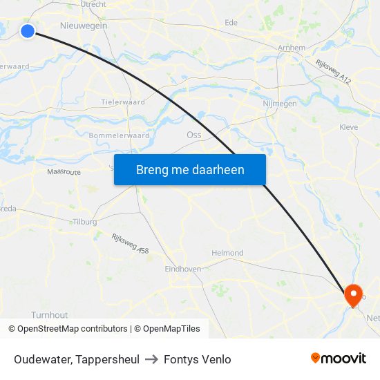 Oudewater, Tappersheul to Fontys Venlo map