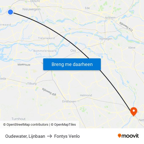Oudewater, Lijnbaan to Fontys Venlo map