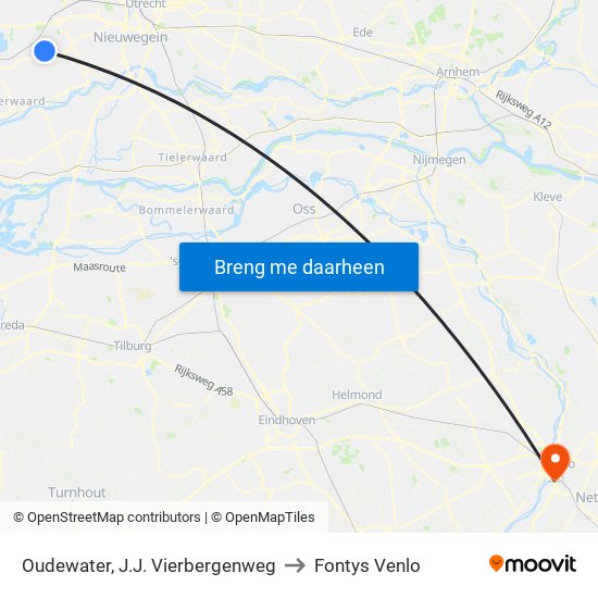 Oudewater, J.J. Vierbergenweg to Fontys Venlo map