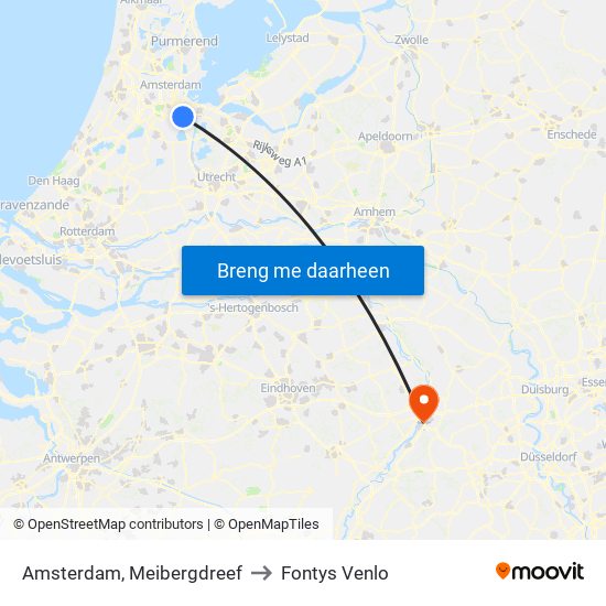 Amsterdam, Meibergdreef to Fontys Venlo map