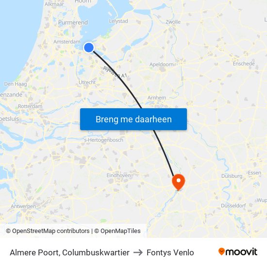 Almere Poort, Columbuskwartier to Fontys Venlo map