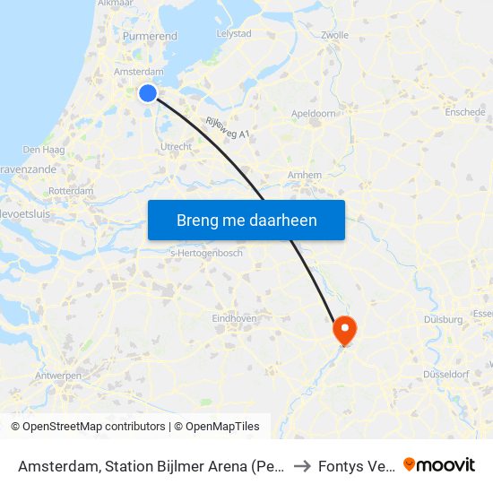 Amsterdam, Station Bijlmer Arena (Perron C) to Fontys Venlo map