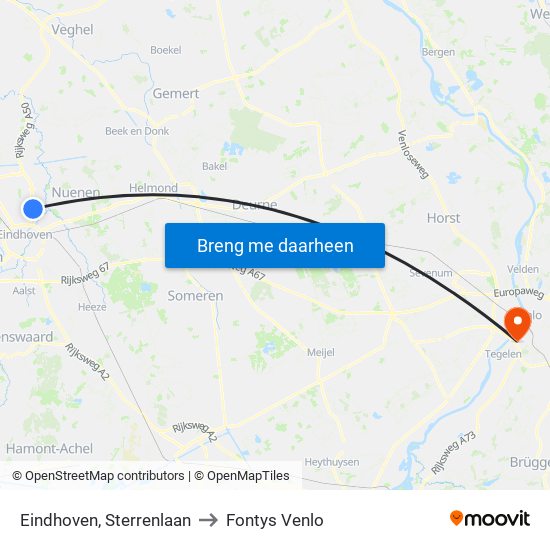 Eindhoven, Sterrenlaan to Fontys Venlo map