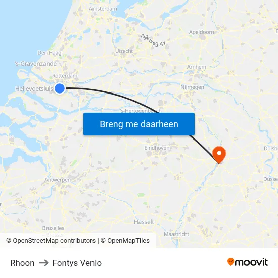 Rhoon to Fontys Venlo map
