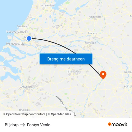 Blijdorp to Fontys Venlo map