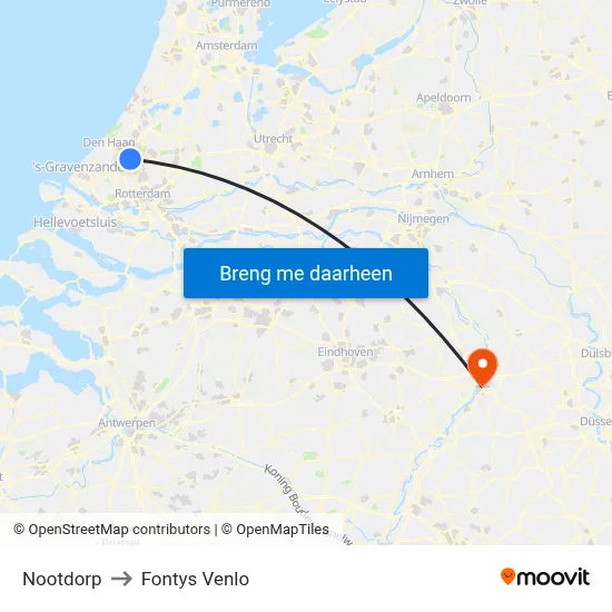Nootdorp to Fontys Venlo map
