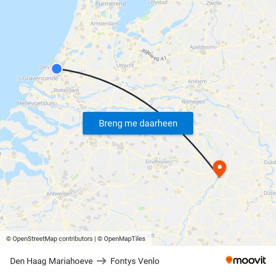 Den Haag Mariahoeve to Fontys Venlo map