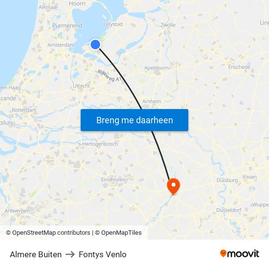 Almere Buiten to Fontys Venlo map