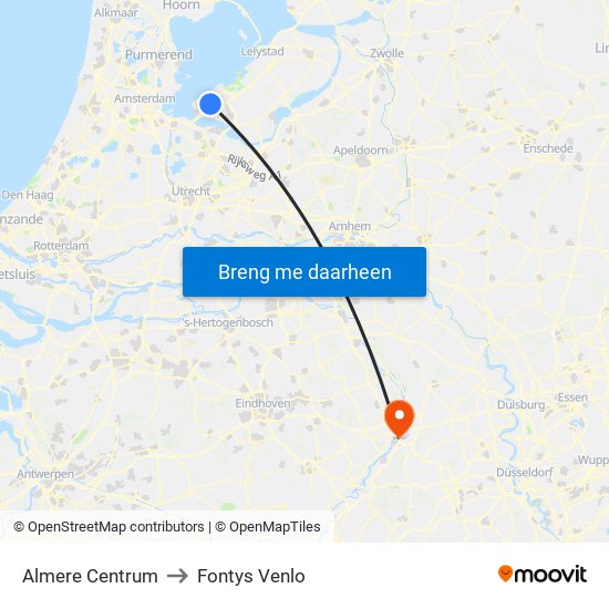 Almere Centrum to Fontys Venlo map