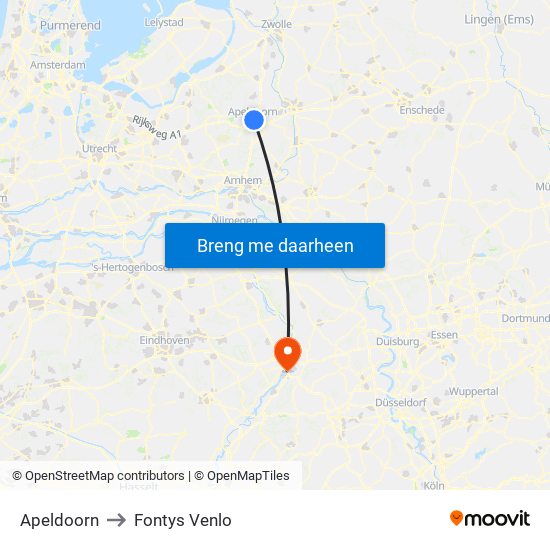 Apeldoorn to Fontys Venlo map