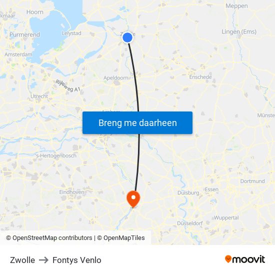 Zwolle to Fontys Venlo map