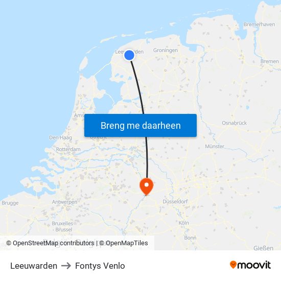 Leeuwarden to Fontys Venlo map