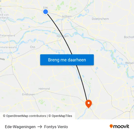 Ede-Wageningen to Fontys Venlo map