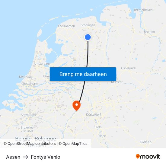 Assen to Fontys Venlo map