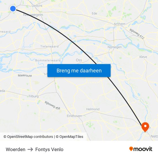 Woerden to Fontys Venlo map