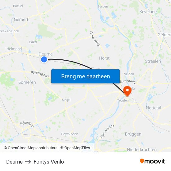 Deurne to Fontys Venlo map