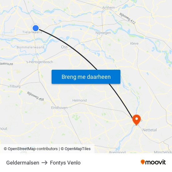 Geldermalsen to Fontys Venlo map