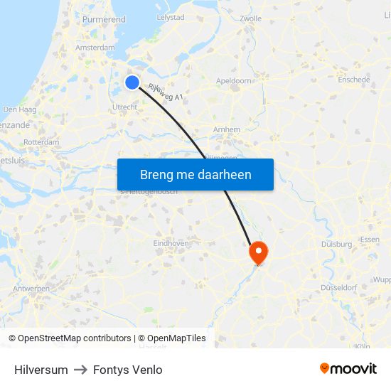 Hilversum to Fontys Venlo map