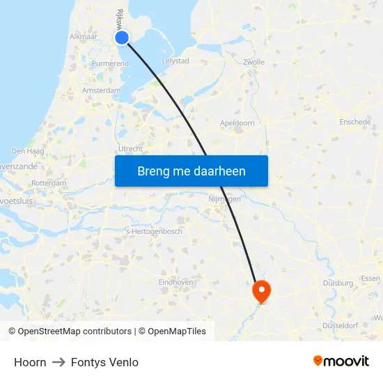 Hoorn to Fontys Venlo map