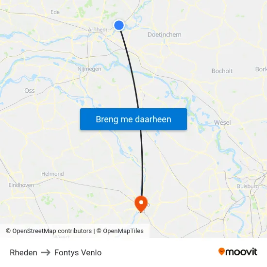 Rheden to Fontys Venlo map