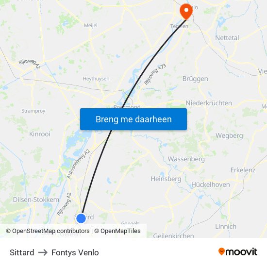 Sittard to Fontys Venlo map