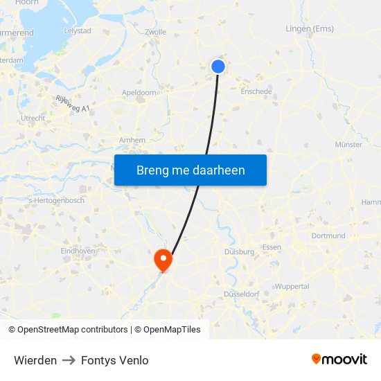 Wierden to Fontys Venlo map