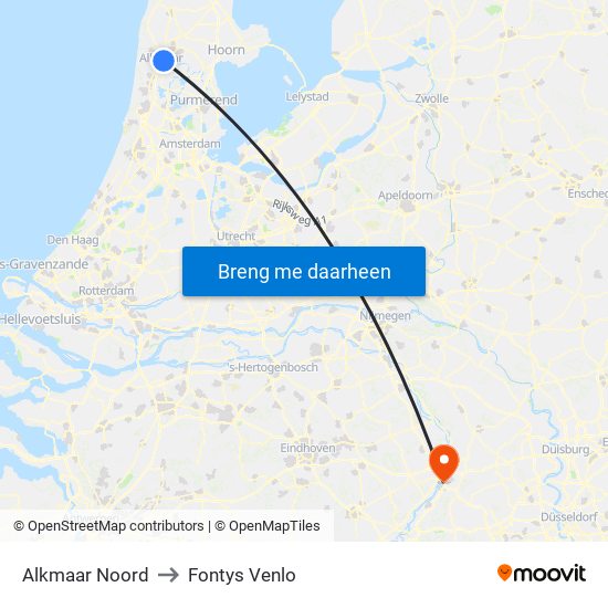 Alkmaar Noord to Fontys Venlo map