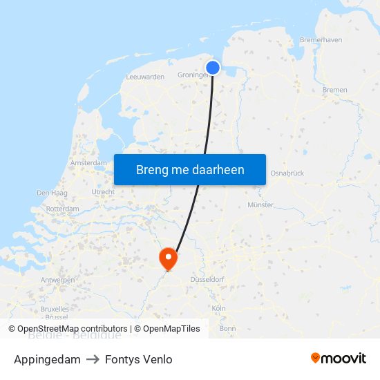 Appingedam to Fontys Venlo map