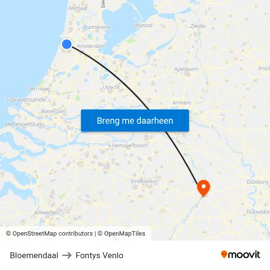 Bloemendaal to Fontys Venlo map