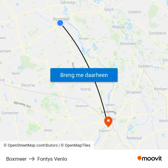 Boxmeer to Fontys Venlo map