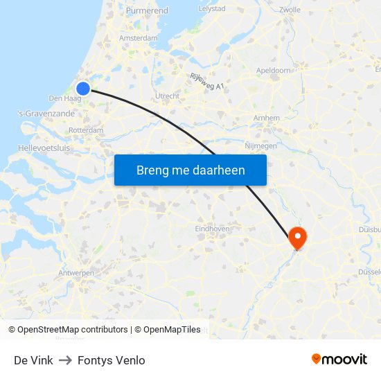 De Vink to Fontys Venlo map