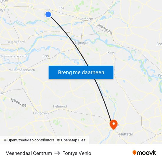 Veenendaal Centrum to Fontys Venlo map