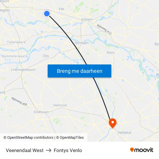 Veenendaal West to Fontys Venlo map
