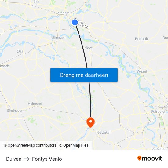 Duiven to Fontys Venlo map