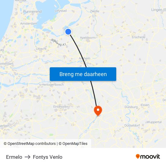 Ermelo to Fontys Venlo map