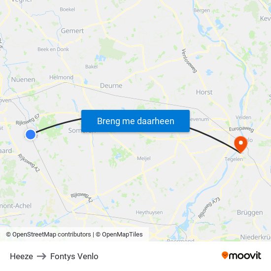 Heeze to Fontys Venlo map
