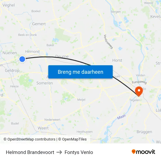 Helmond Brandevoort to Fontys Venlo map