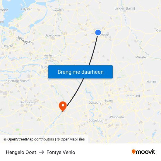 Hengelo Oost to Fontys Venlo map