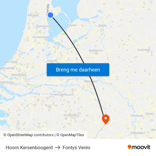 Hoorn Kersenboogerd to Fontys Venlo map