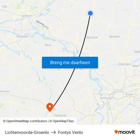 Lichtenvoorde-Groenlo to Fontys Venlo map