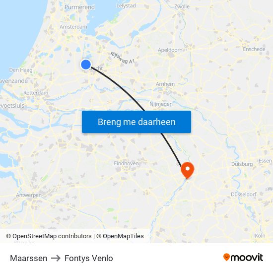 Maarssen to Fontys Venlo map