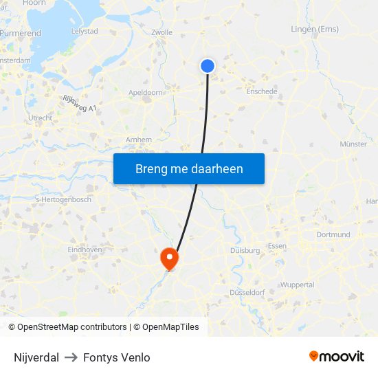 Nijverdal to Fontys Venlo map